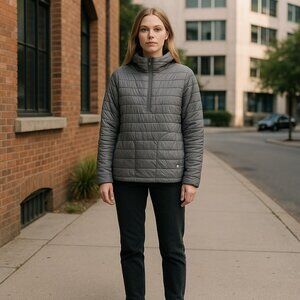 GAP Women’s Puffer Jacket XS Gray Quilted 1/2 Zip PrimaLoft Lightweight